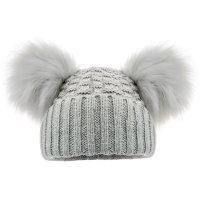 H670-G: Grey Checked Hat w/Pom Poms (0-12m)